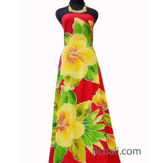 red rayon sarongs handpainting flower made in bali